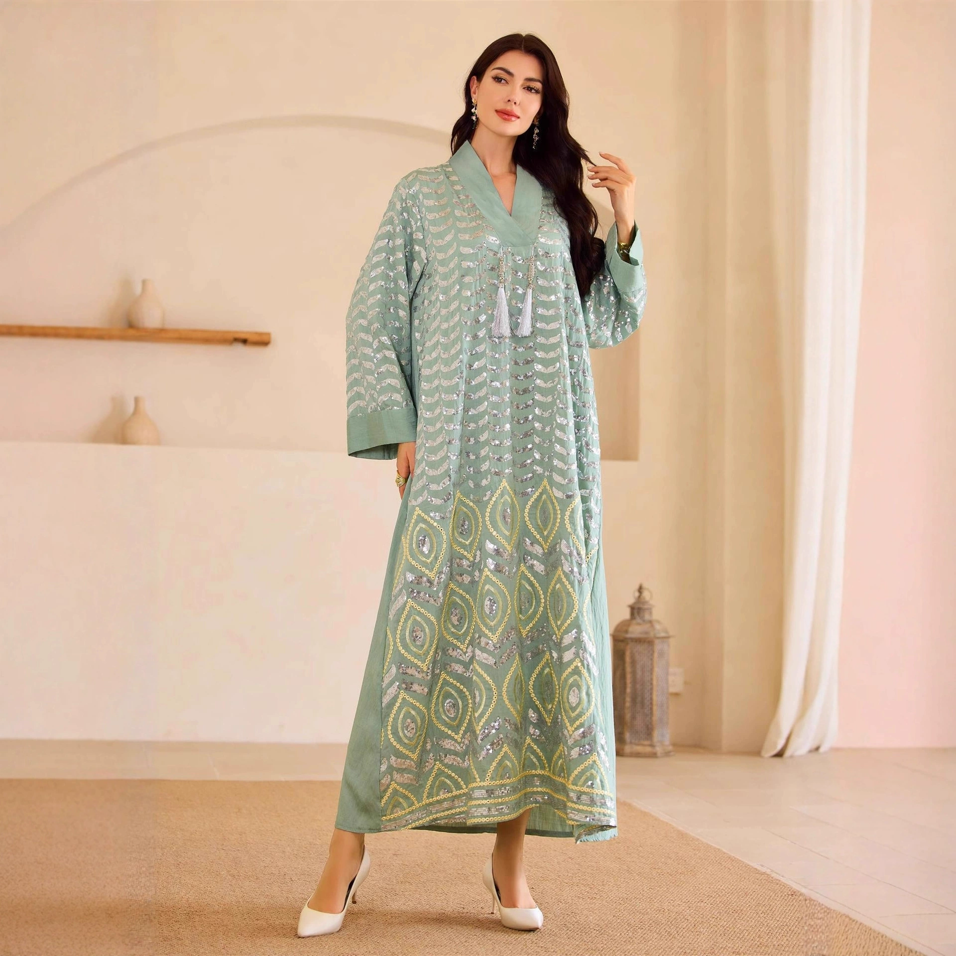 Новое мусульманское платье EnTu 3004 в стиле Ближнего Востока, дубайская одежда, вышитая абайя, элегантное женское платье, внешняя торговля