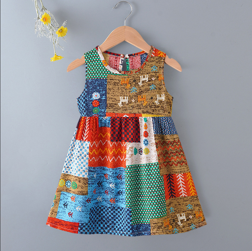 Vestidos de niña transfronterizos, vestidos de princesa florales de verano, ropa infantil de algodón y seda, faldas acampanadas con tacto de alta gama, transfronterizos.