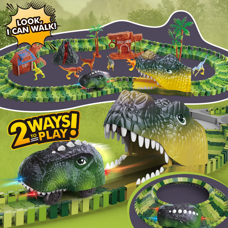 Cross-Border Exclusive Amazon Best-Selling Dinosaur Track Car Toy DIY Assembled Roller Coaster Electric Train Wholesale