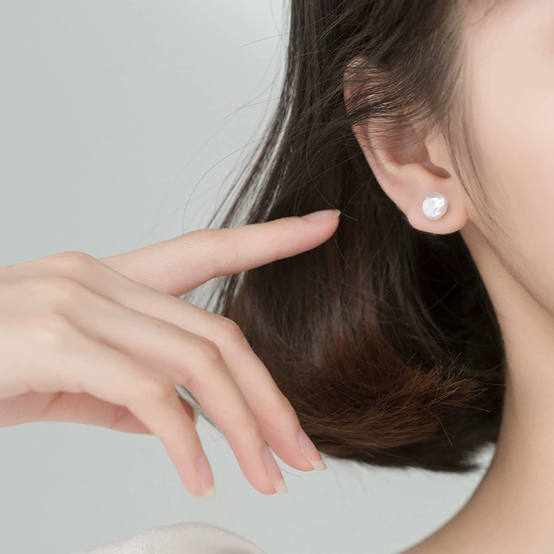 Retro fashionable universal earrings from pearl, silver 925 sample, Korean style, simple and elegant design
