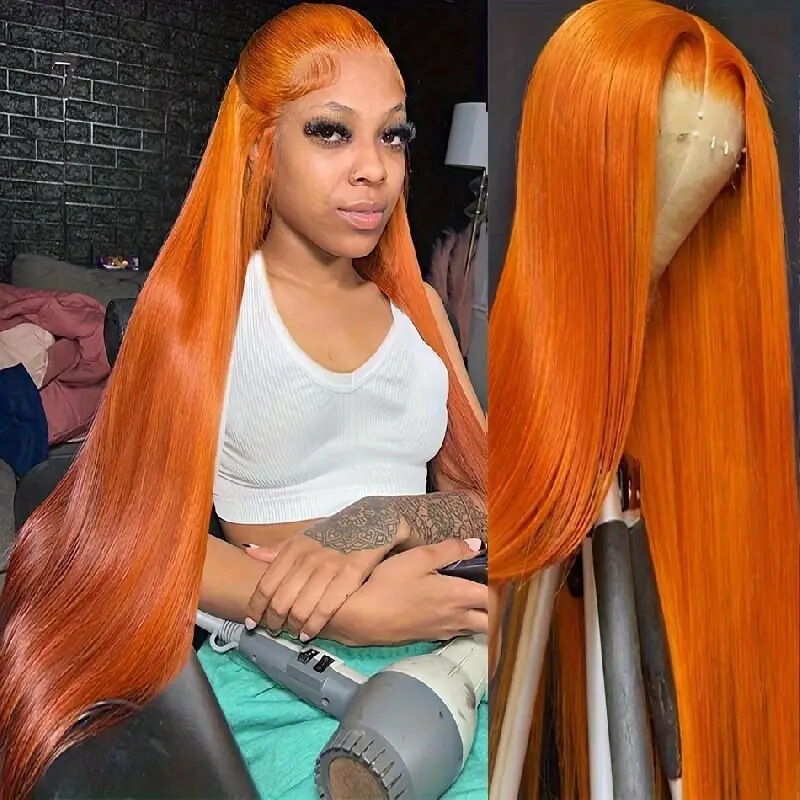 African Hot Selling Front Lace Straight Hair Full Head Cover European and American Women's Wig Orange Straight Hair Factory in stock African Hot Selling Front Lace Straight Hair Full Head Cover European and American Women's Wig Orange Straight Hair Factory in stock