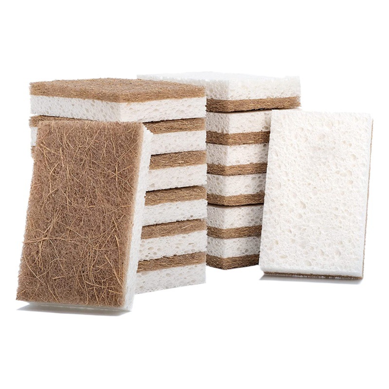 Palma de coco pulpa de madera de algodón Amazon al por mayor fibra de madera cáscara de coco esponja para lavar platos de doble cara pulpa de madera lavavajillas algodón