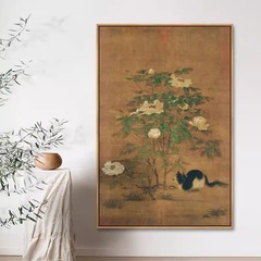 富と花のアライグマの絵画、中世スタイルの猫の装飾画、新しい中国風の書斎、茶室の壁画、レトロな玄関絵画