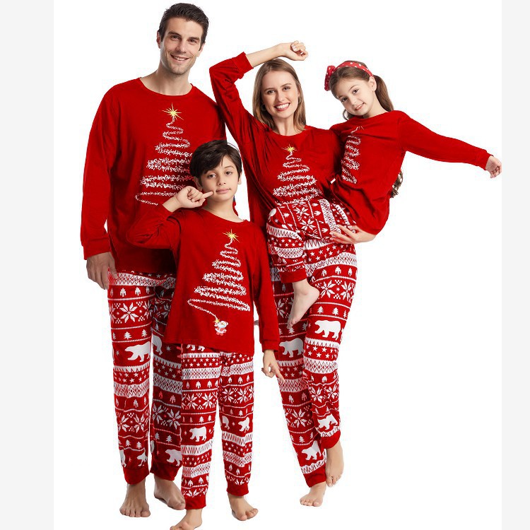 Moda Árbol De Navidad Papá Noel Algodón Conjuntos De Pantalones Trajes A Juego Para La Familia display picture 7