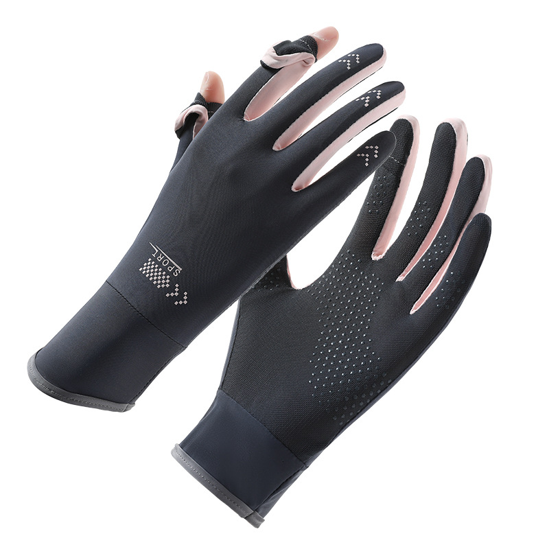 Guantes de protección solar para mujeres de verano, conducción al aire libre, fugas de dedos, sombra, gasa fresca transpirable, guantes de seda de hielo para ciclismo fino