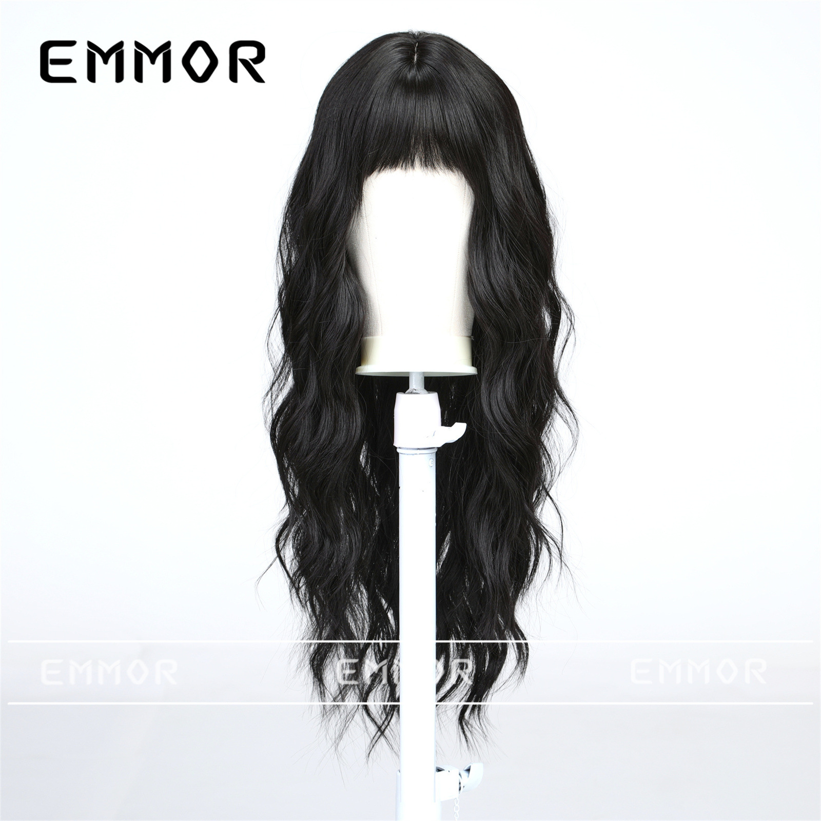 Europa y América transfronteriza nueva natural negro bangs moda gran ola larga pelo rizado mullido peluca de las mujeres cubierta de la cabeza completa