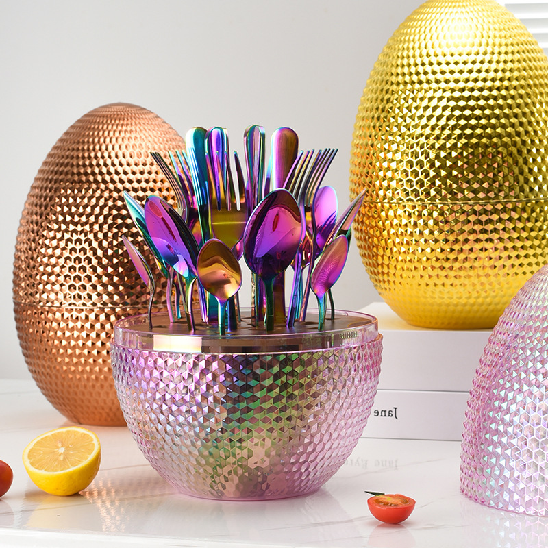 Cross-Border High-Quality Amazon Creative New Durian Egg Plastic Best-Selling 24-Piece Knife, Fork, and Spoon Cutlery Set