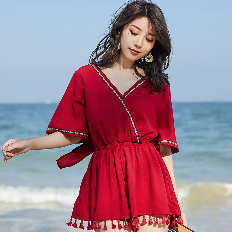 Thai Trendy Beach Vacation Ethnic Style Tassel Dress Pants Discreet Backless Jumpsuit Wide-Leg Shorts Women Summer