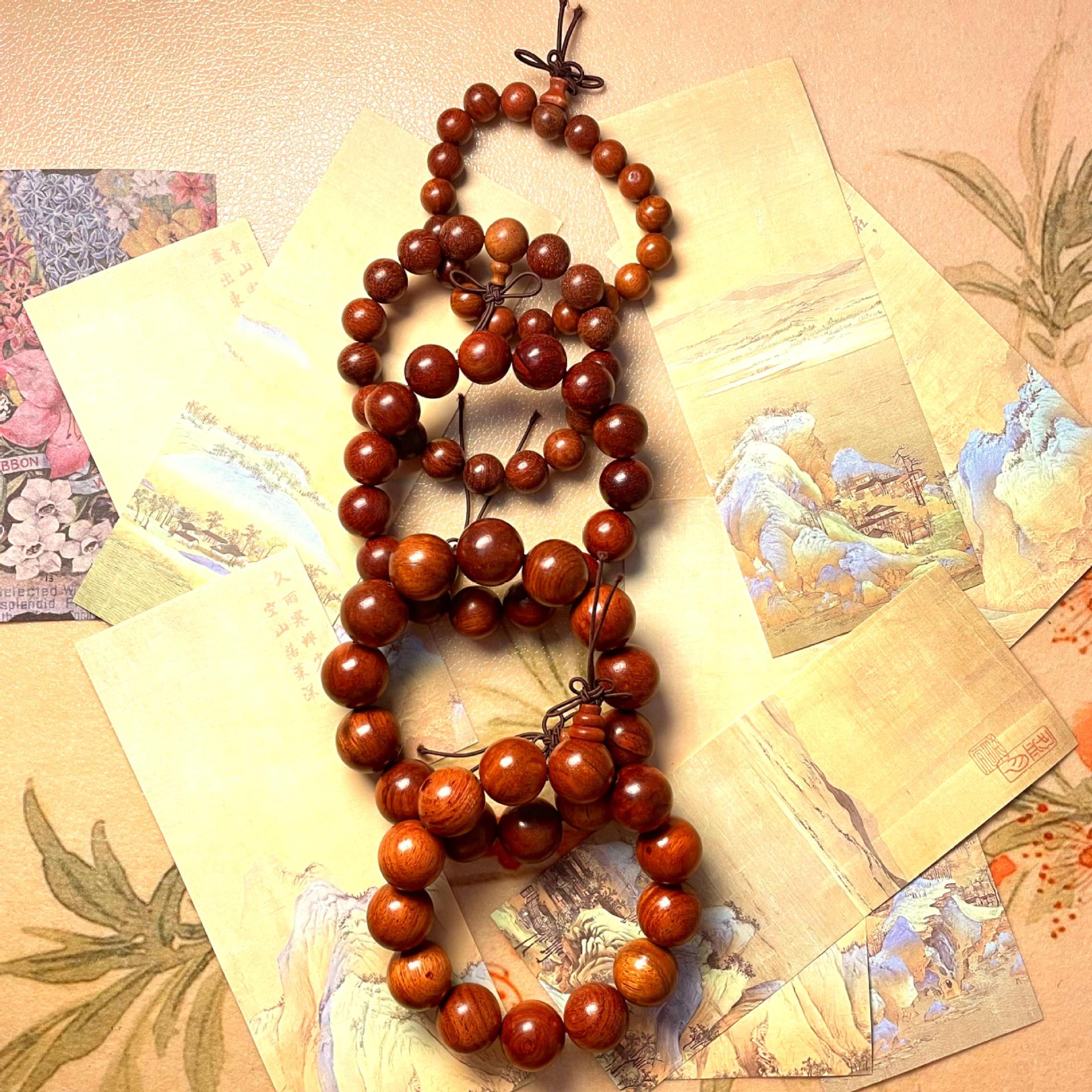 Bracelet Bouddha en perles de bois de rose de Myanmar, style décontracté, avec cordon à la main, Huanghuali_voghion.com