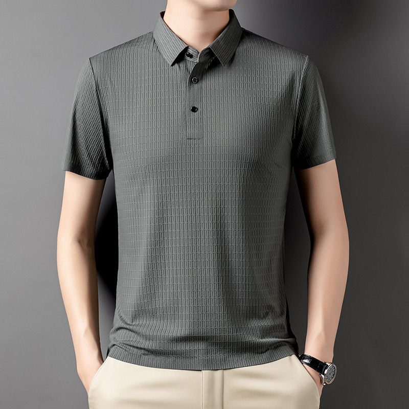 Summer Men's Ice Silk New Fully Seamless ShorT-sleeved Summer Business AnTi-wrinkle polo Lapel Casual Half-sleeved T-shirT