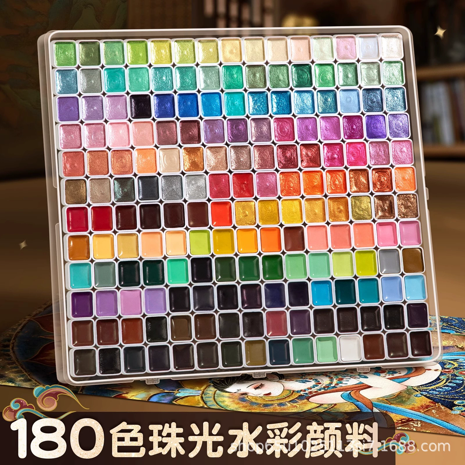 Набор акварельных красок с перламутровым эффектом, 180 цветов, с инструментами, пудра для нейл-арта Дунхуань, золотая пудра, в упаковочной коробке
