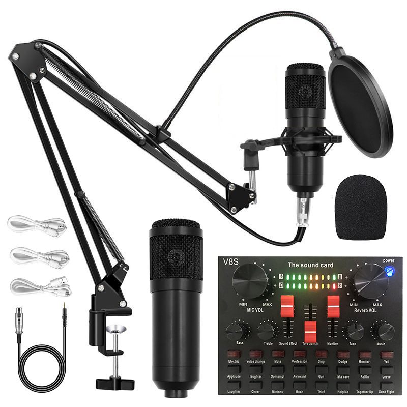 Kit de Micrófono de Condensador BM800 V8 con Soporte y Tarjeta de Sonido USB Semimetal Cardioide para Transmisión en Vivo image 14