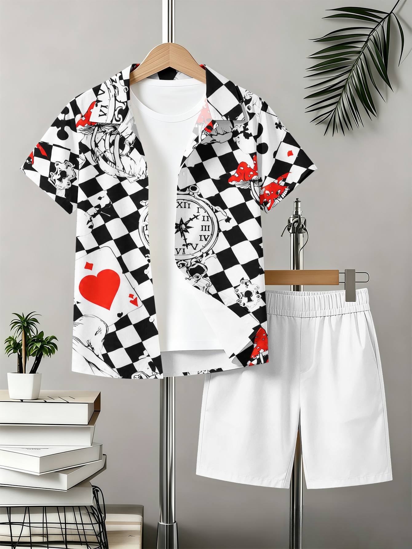 Boys Retro 3d Print Collared Shirt And Shorts Summer Set_voghion.com