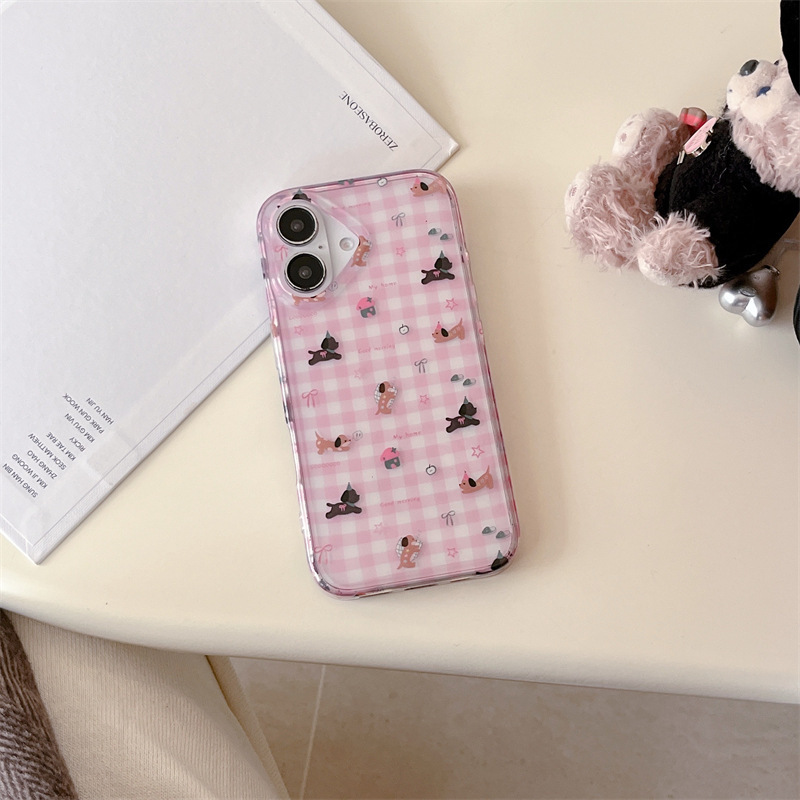 Nicho ins polvo transparente a cuadros lindo cachorro para iPhone 15/16ProMax funda para teléfono móvil Apple 14 cadena 13