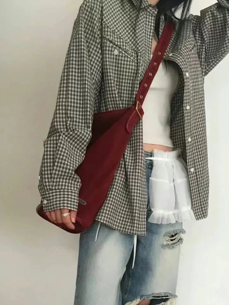 Boucle de ceinture décontractée en daim givré de l'influenceur Instagram, sac à main à bandoulière simple, sac seau, nouveauté 2024_voghion.com