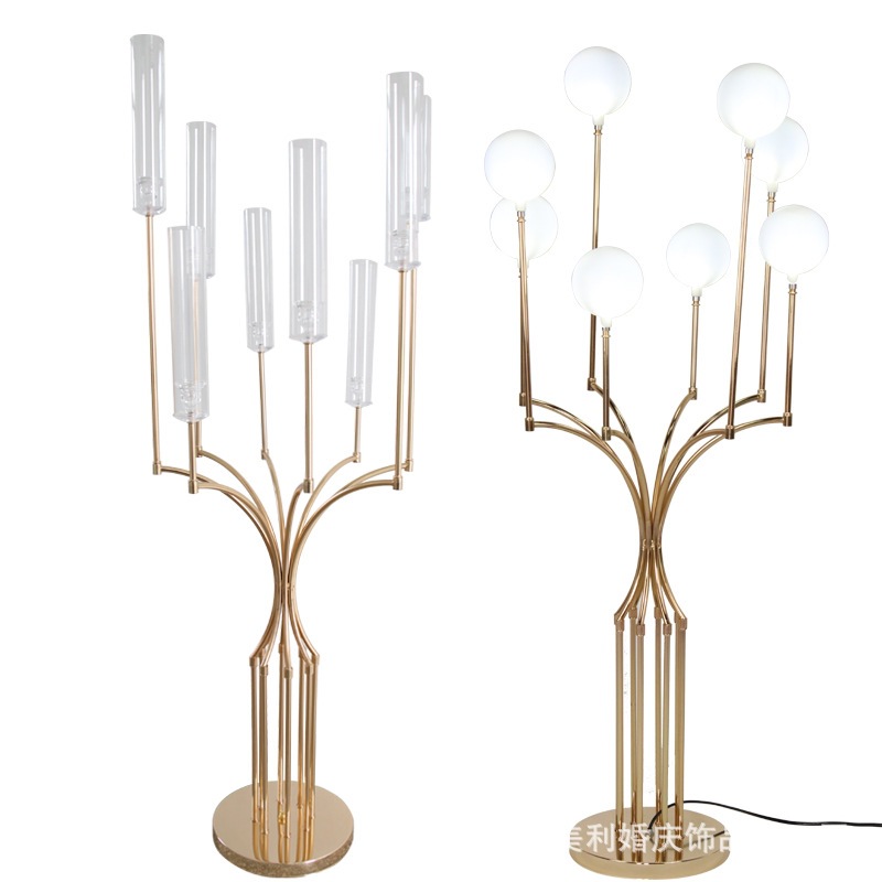 Decoración de candelabro de galvanoplastia de hierro forjado decoración hueca de boda hotel al aire libre decoración de escenario de flores de mesa de boda