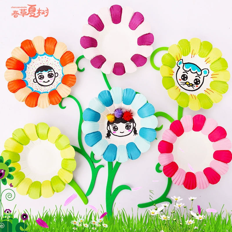 Цветная бумажная тарелка Художественные наклейки Лепестковая бумажная тарелка Детские поделки Творческий ручной работы Детский сад Ручная роспись Художественные материалы