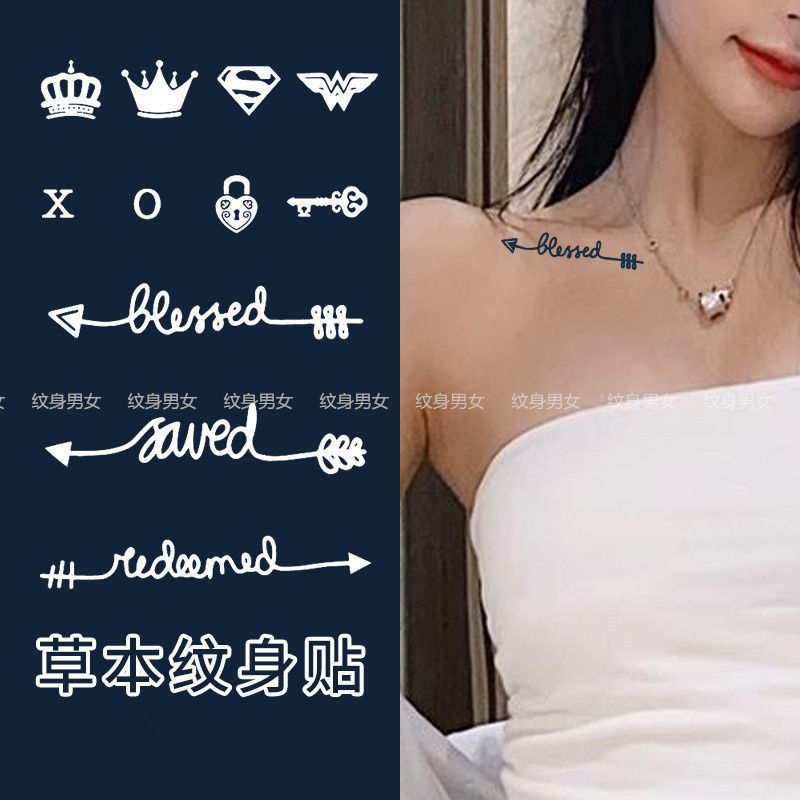 Herbal Tattoo Juice Sticker Letter Small Fresh Pattern Waterproof Long-lasting Simulation Women's Collarbone Back of Hand Herbal Tattoo Juice Sticker Letter Small Fresh Pattern Waterproof Long-lasting Simulation Women's Collarbone Back of Hand