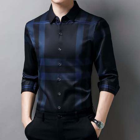 2024 Spring and Autumn Men's Long-sleeved Shirt Young and Middle-aged Casual Fashion Long-lined Breathable Striped Shirt Men's Top Trendy
