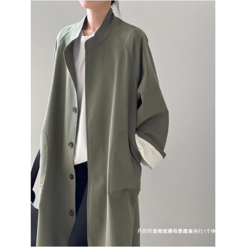 Loose Stand-Up Collar Mid-Length Windbreaker Jacket 2025 Autum New Casual British Style Outwear