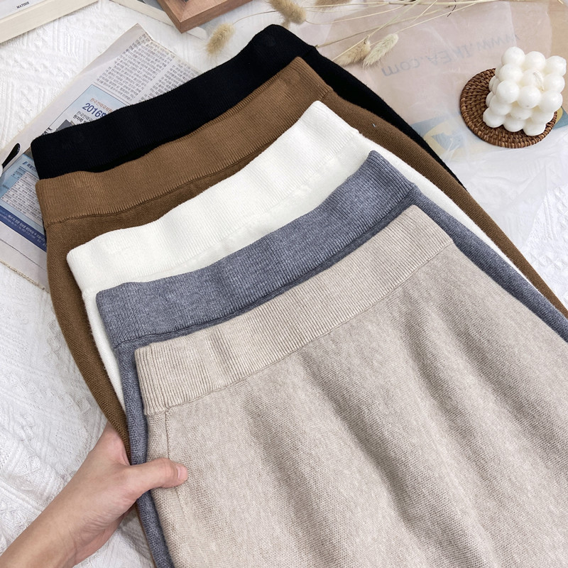 GraceChic Orta Boy Örme Denizkızı Etek Kadınlar İçin 2023 Sonbahar Kış Fransız Retro Çok Yönlü Yüksek Bel Dar Kesim Zarif Yarım Etek_voghion.com