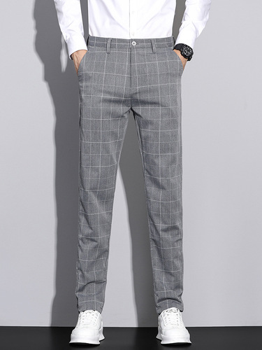 Spring and summer new style casual pants for men, simple plaid figure-fitting personality all-matching straight pants for men, comfortable