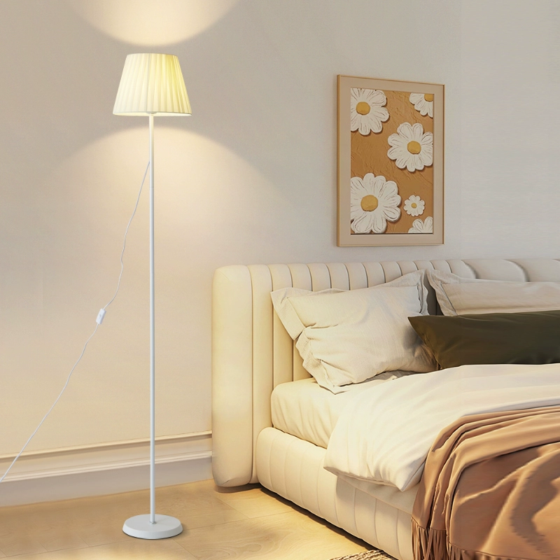 Floor Lamp, Modern LED 12W, Remote & Dimming Options, White/Black Pole with Beige/White Shade