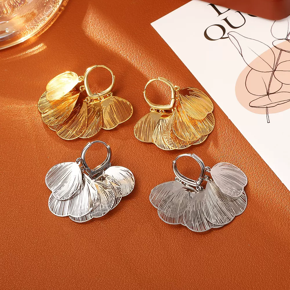 铜镀24K镂空蝶翼叶片耳环高级感时尚精致流苏耳饰女欧美INS风耳扣