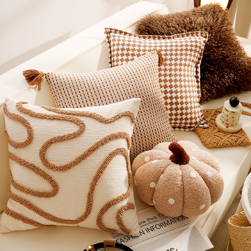 Almohada marrón cálida de viento silencioso nórdico interior textura sofá de sala de estar almohada ventana salediza cojín dormitorio funda de almohada de cabecera