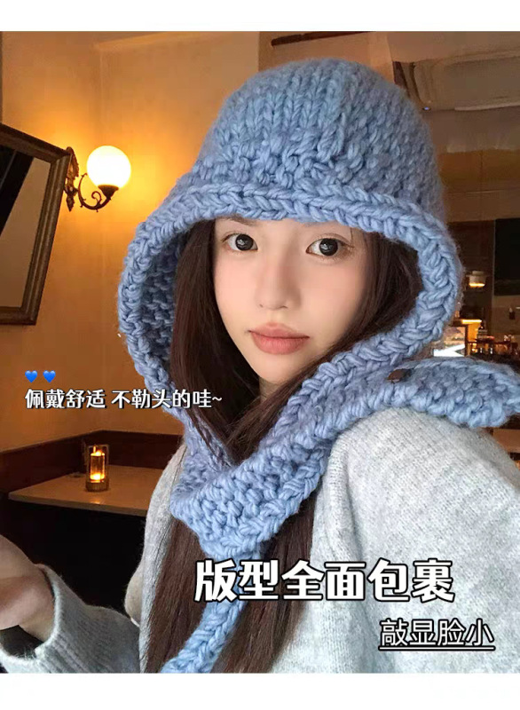 韩国东大门新款手工粗毛线编织帽子女秋冬针织帽保暖巴拉克拉法帽|undefined