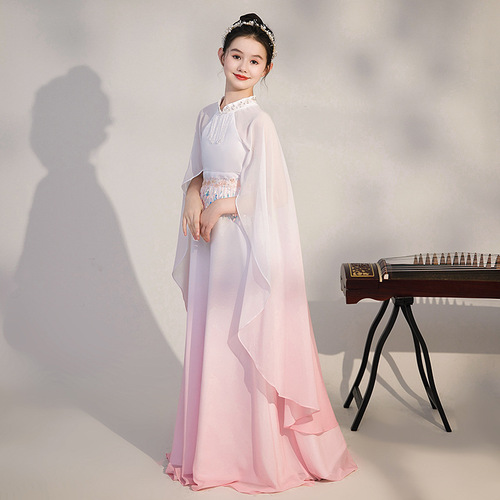 Girls' guzheng performance clothing, Chinese style super fairy guzheng performance chorus clothing, children's classical dance test performance dress