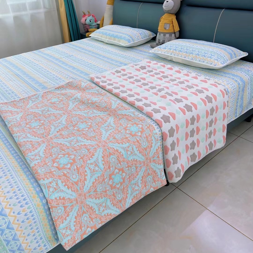 Color cotton edging double-layer gauze soft cool mat 240×250cm large size double-sided gauze soft cool mat wholesale 