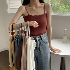 Women's Summer Outerwear with Small Suspenders Retro Hong Kong Style Sleeveless Top Korean Style Simple Bottoming Knitted Vest