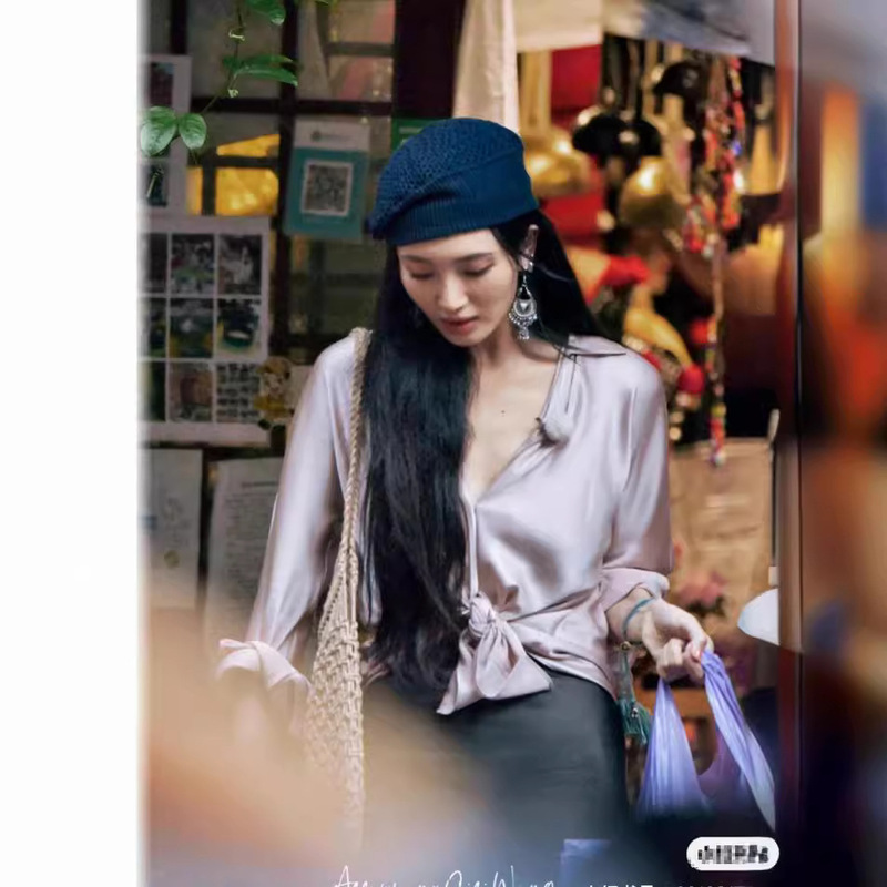 Wang Zixuan's Same Style Silk Satin Shirt for Women, Elegant and Versatile, High-End Feel, Long-Sleeve Mulberry Silk Shirt