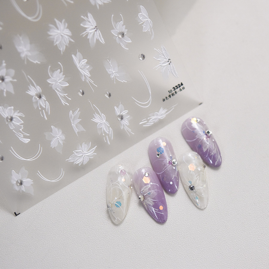 Tomoni cristal diamante uñas pegatinas popular japonés retro uñas pegatinas fábrica al por mayor semi-transparente flor nieve corte 3324
