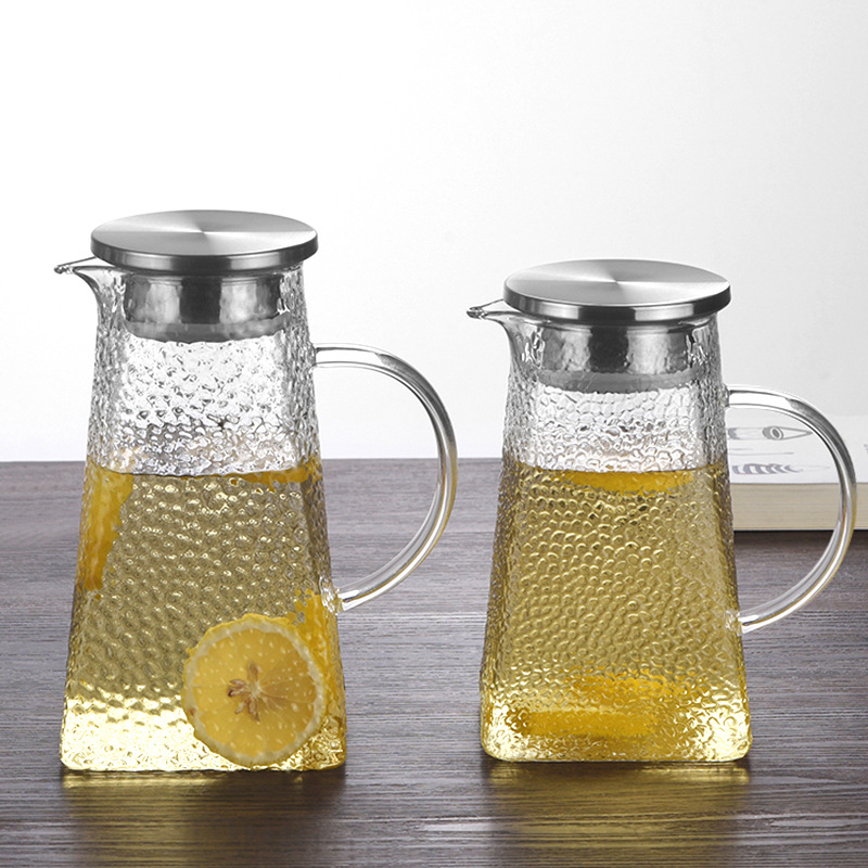 Square hammered cold kettle heat-resistant cold kettle set high borosilicate glass pot household juice pot transparent tie pot