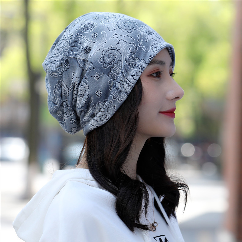 腰果花包頭帽兩用圍脖套頭帽薄款月子帽產婦堆堆帽棉質化療帽秋冬