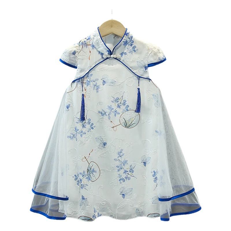 2023 новое летнее детское стильное платье принцессы Cheongsam с принтом в китайском стиле этническое платье для девочек