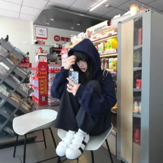 美式蓝色连帽卫衣外套女早秋季2025新款爆款慵懒宽松oversize上衣