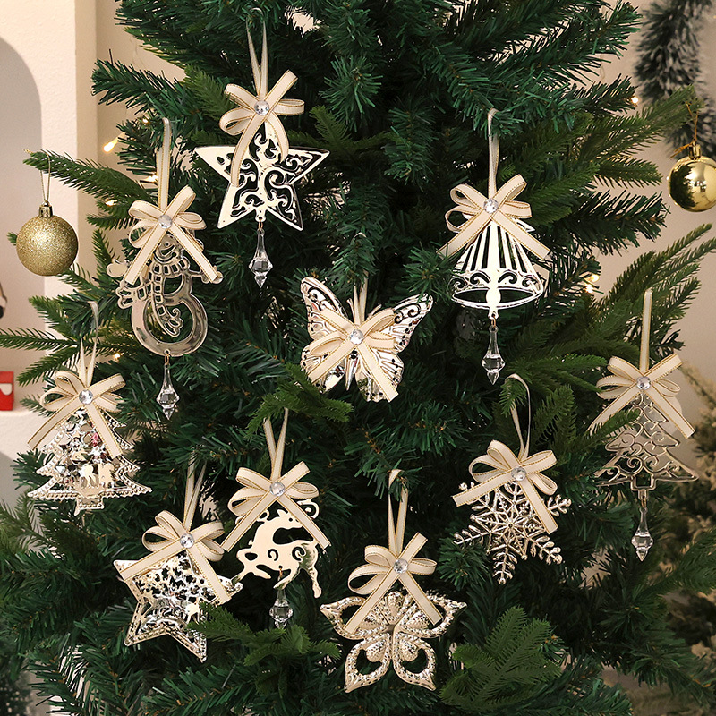 Cross-border Christmas decoration supplies, creative iron pendants, Christmas tree double-layer hanging ornaments, home party atmosphere decoration