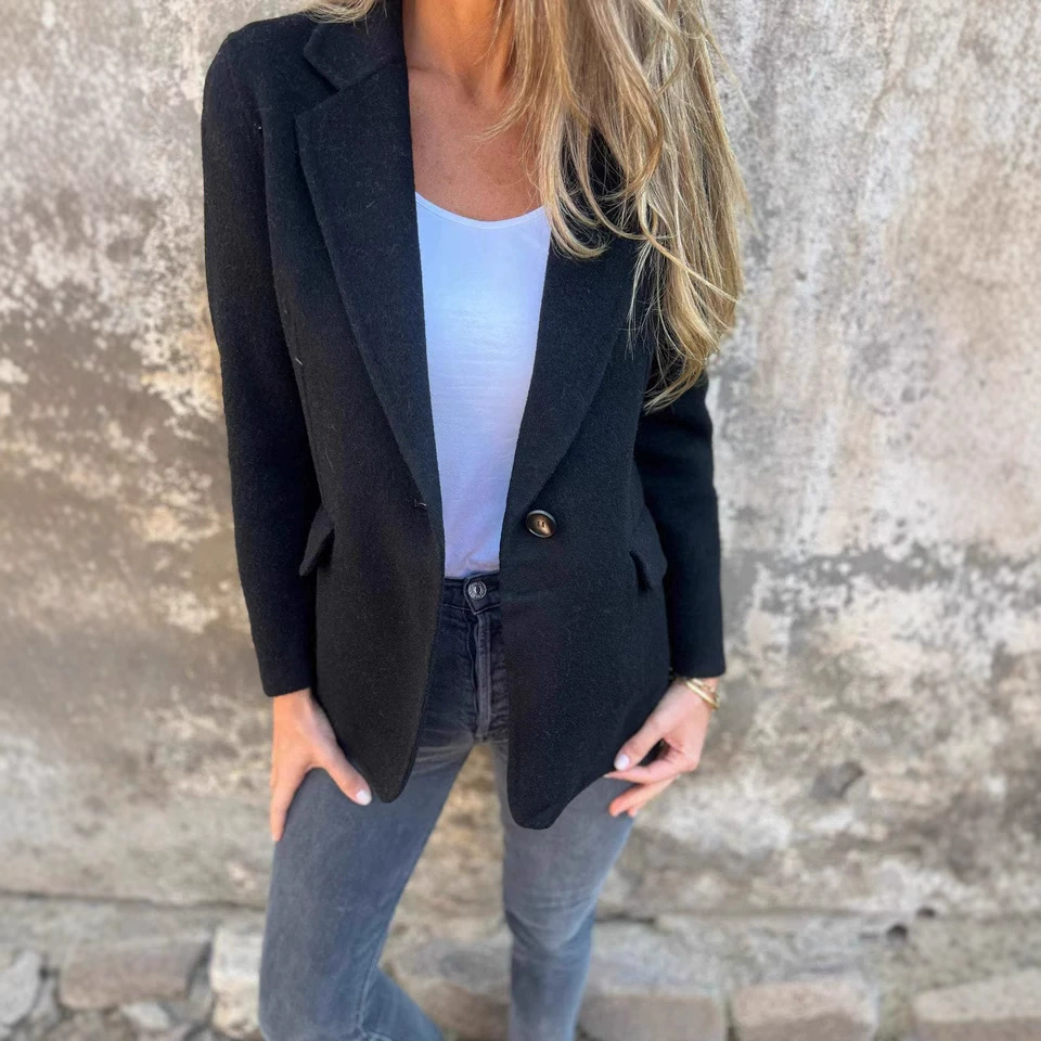 2025 Amazon Европейские и американские кросс-бордерные осенне-зимние новые женские повседневные брюки-пиджак с лацканами, пуговицами и карманами-клапанами