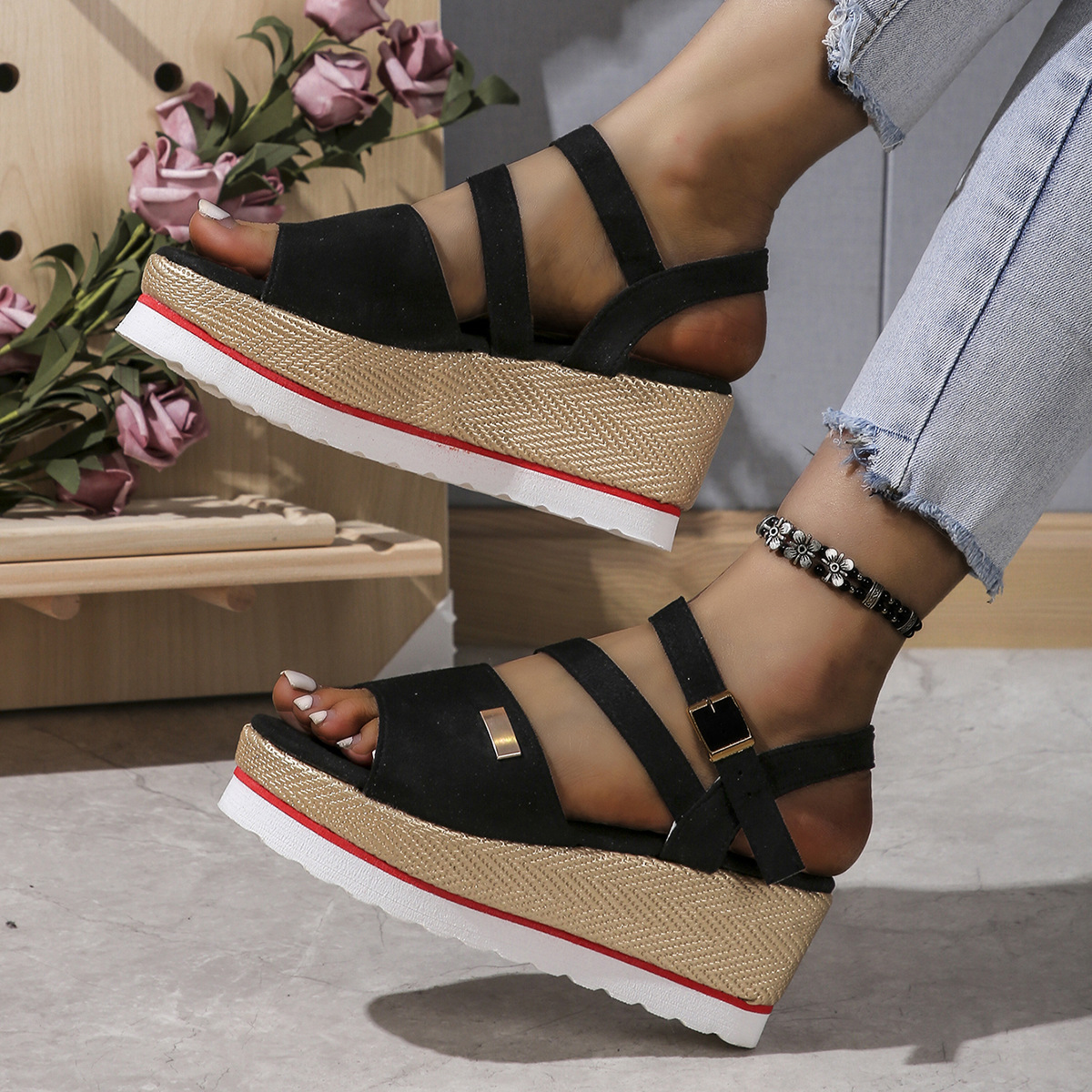 Women's Casual Vacation Solid Color Open Toe Wedge Sandals display picture 4