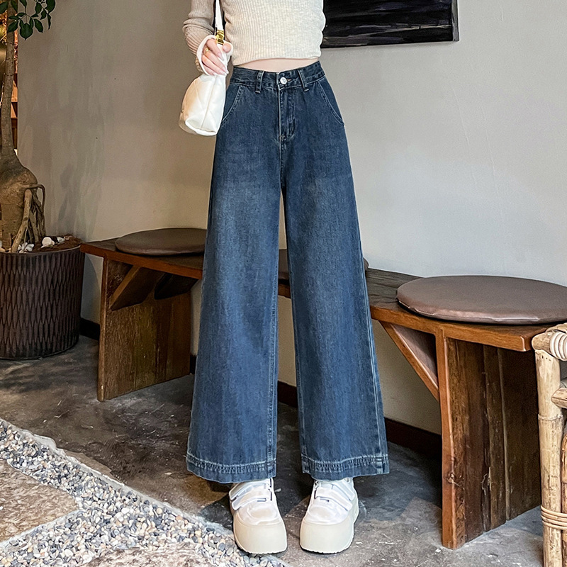 2026 Spring Vintage Wine Red Narrow Wide-Leg Jeans for Women, American Style, Petite, Simple, Versatile, Cropped Straight-Leg 2026 Spring Vintage Wine Red Narrow Wide-Leg Jeans for Women, American Style, Petite, Simple, Versatile, Cropped Straight-Leg