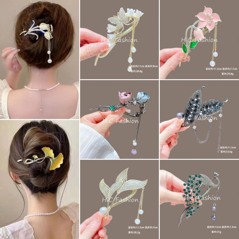 feel butterfly tassel barrettes female graceful online influencer hairpin rhinestone pearl banana clip back head updo hair clip barrettes
