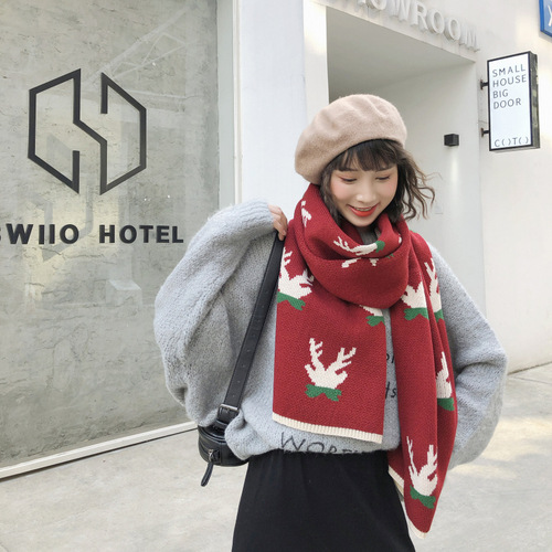 New  Winter Red Christmas Scarf for Women, Unisex, Student-Friendly, Cute, Thick, Warm Knitted Wool Balaclava for Men