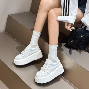 Genuine leather thick-soled white shoes women's ultra-high heel Bread shoes versatile height increasing casual board shoes muffin lightweight sports shoes