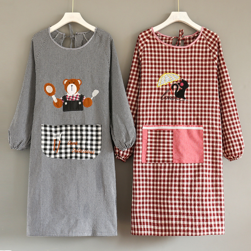 Cotton apron long-sleeved Kitchen home coverall fashionable women's oil-proof cute summer work clothes Korean style men's