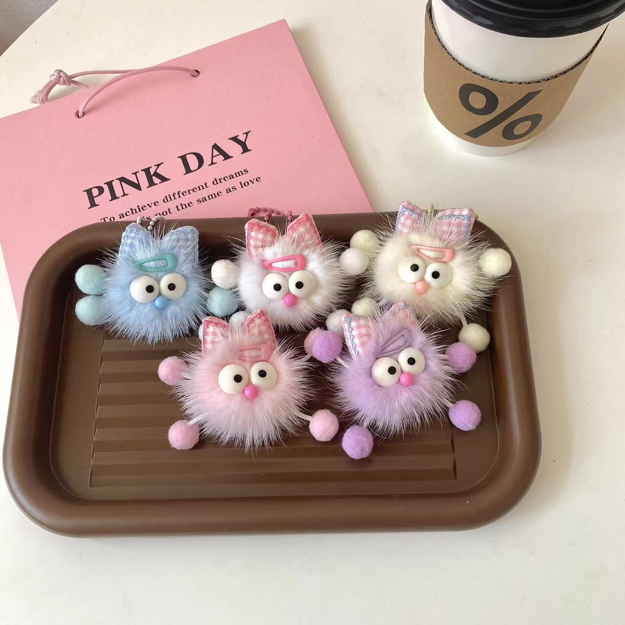 Nuevo arco de pelo de visón elfo colgante llavero adorable chica corazón muñeca de peluche bolsas colgante