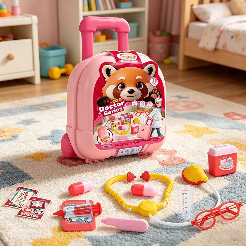 Cross-Border Children's Pretend Play Doctor Toy Set with Simulation Small Trolley Case, Injection Toys, Stethoscope, and Little Doctor Toys