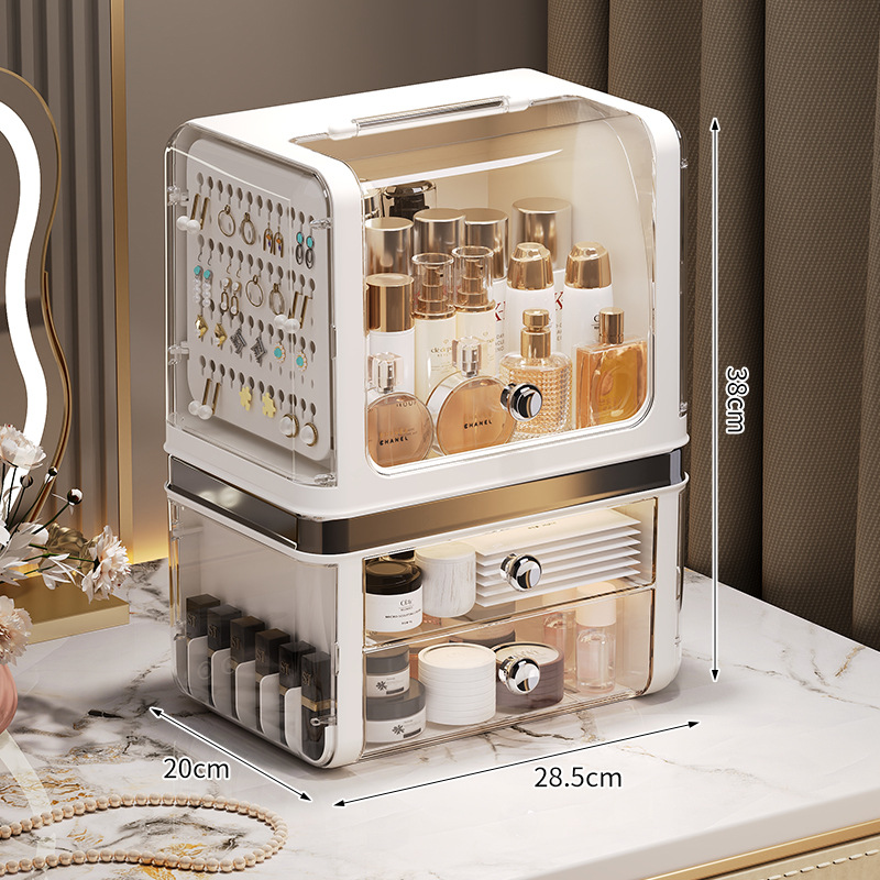 Caja de almacenamiento de cosméticos de escritorio multifuncional dividida en secciones estante de almacenamiento a prueba de polvo tipo cajón máscara de lápiz labial caja de almacenamiento